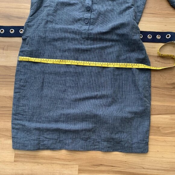 Michael Kors Button Roll Tab Sleeve Shirtdress Blue Size 12 Linen Blend NWT - Picture 4 of 14